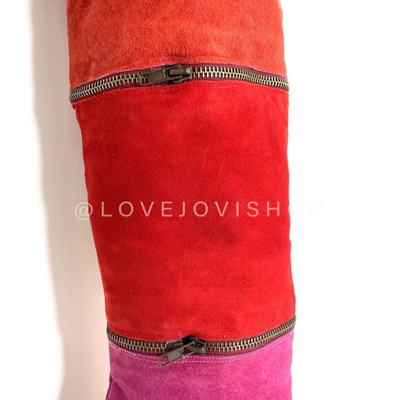 Vintage 80s | Maximalist Tiered Suede Thigh High to Ankle Boots Pink Fuchsia Red - Picture 11 of 16